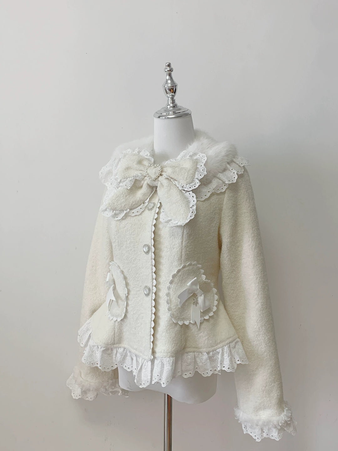 Wool-blend Ryousangata Short Coat, Heart-shaped Pockets (L M S) 44681:819312