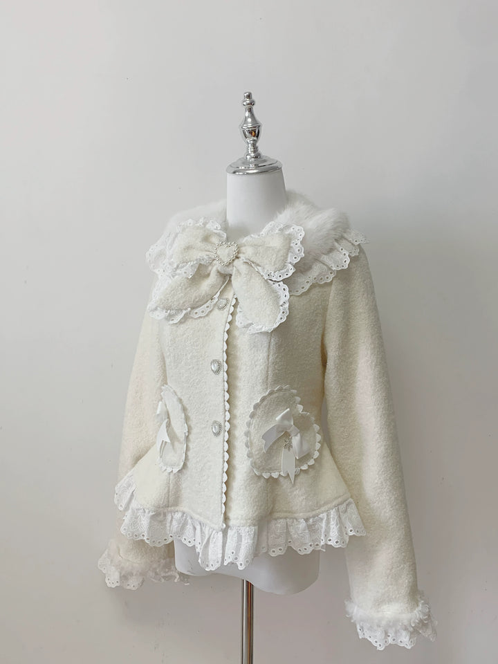 Wool-blend Ryousangata Short Coat, Heart-shaped Pockets (L M S) 44681:819312