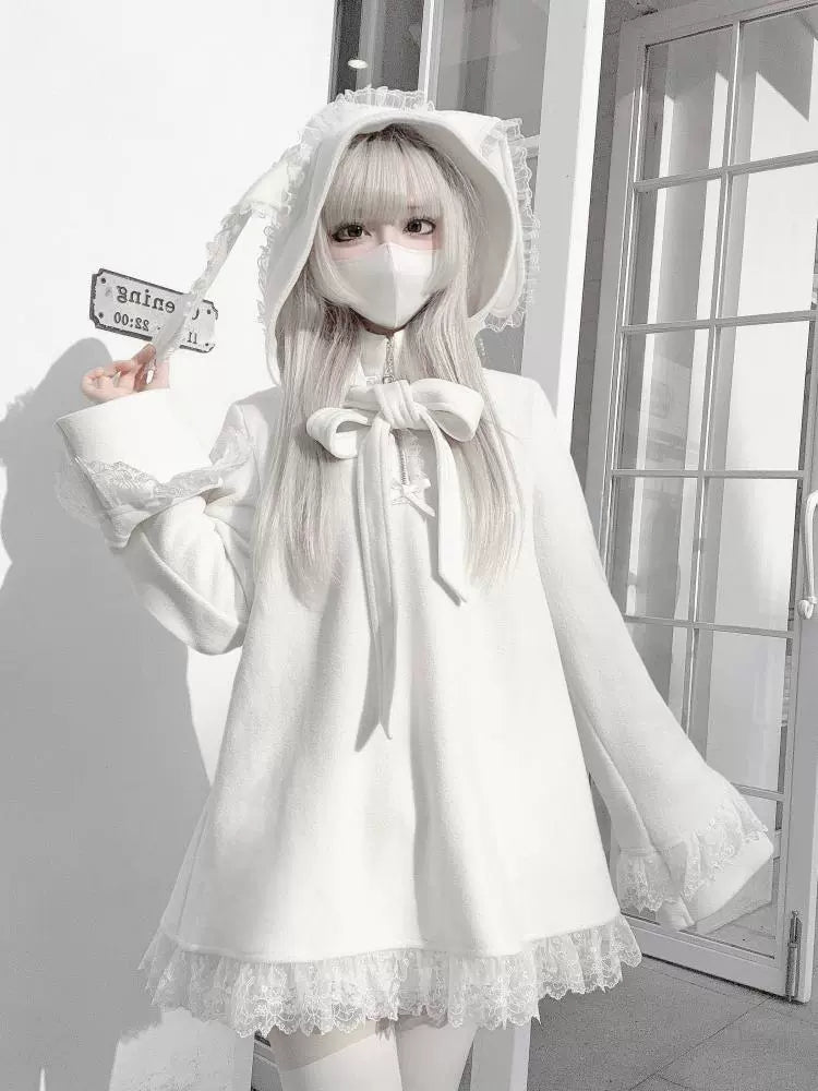 Sub Culture Loose Sweatshirt, Detachable Bunny-Ear Hood (L M S XL) 44368:805905