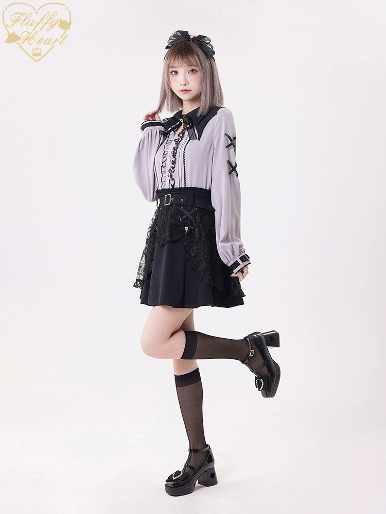 Jirai Kei Black Purple Skirt With Double Layer 21940:350878 21940:350878