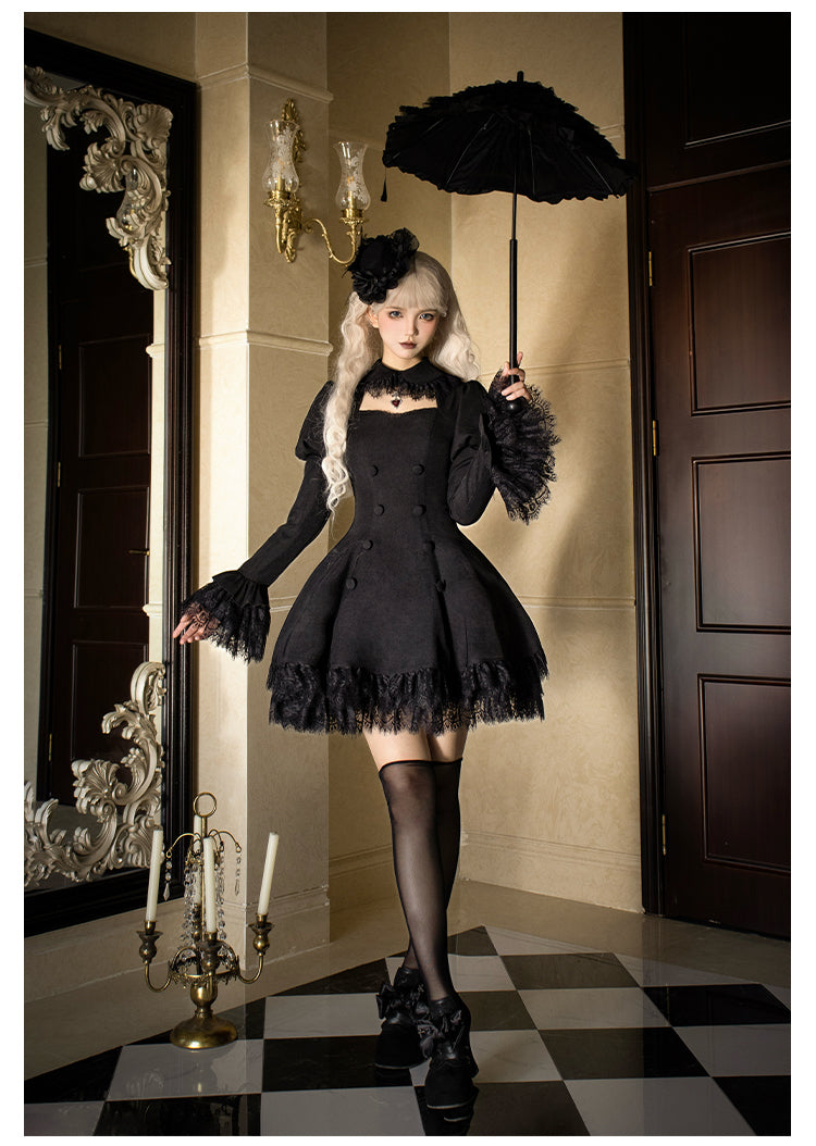 Black Gothic Lolita OP Dress with Removable Princess Sleeves 42492:742019