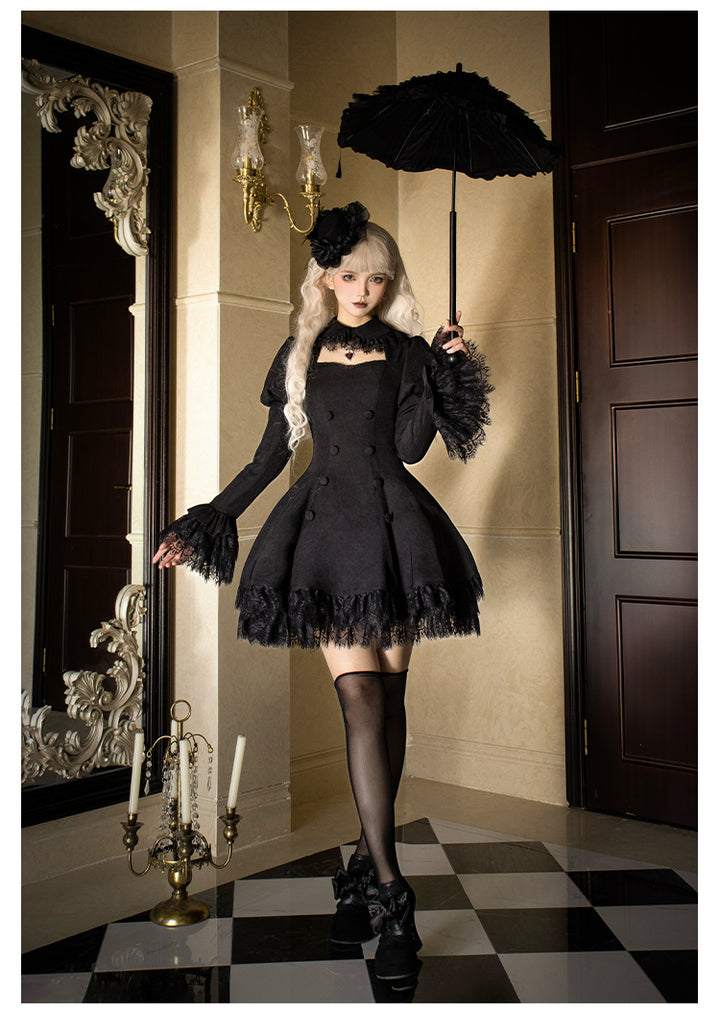 Black Gothic Lolita OP Dress with Removable Princess Sleeves 42492:742019