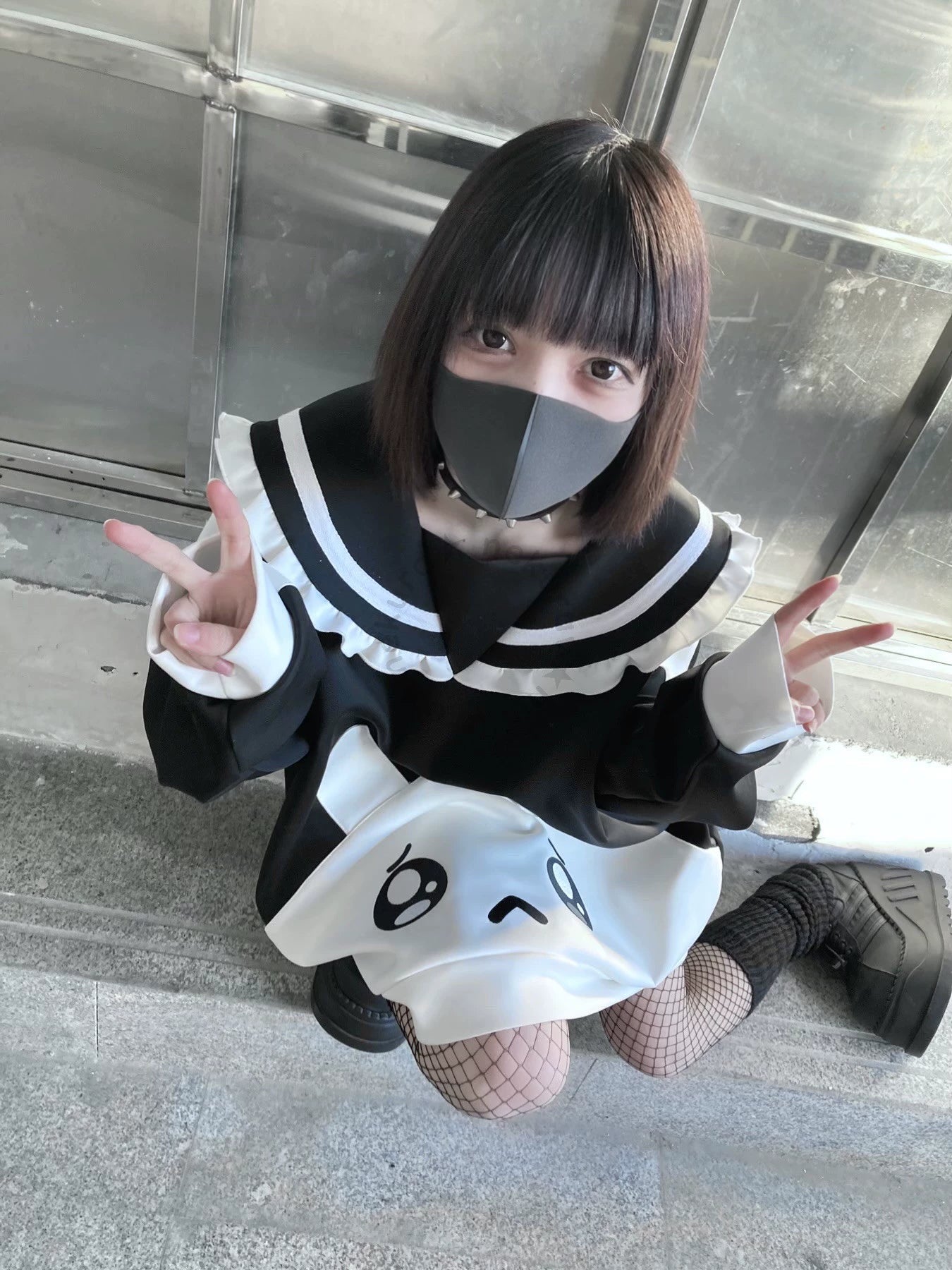 Jirai Kei Black White Hoodie With Bunny Design 29460:346916