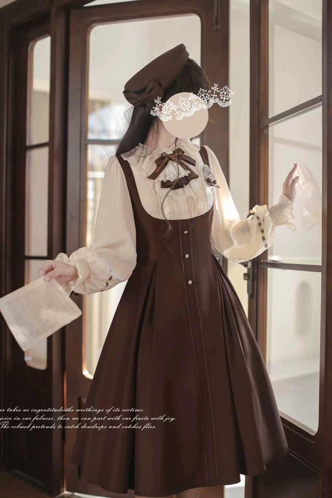 Elegant Lolita Brown and Beige OP Dress Set 44124:797959