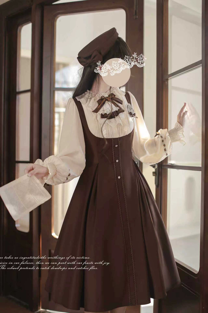 Elegant Lolita Brown and Beige OP Dress Set 44124:797959