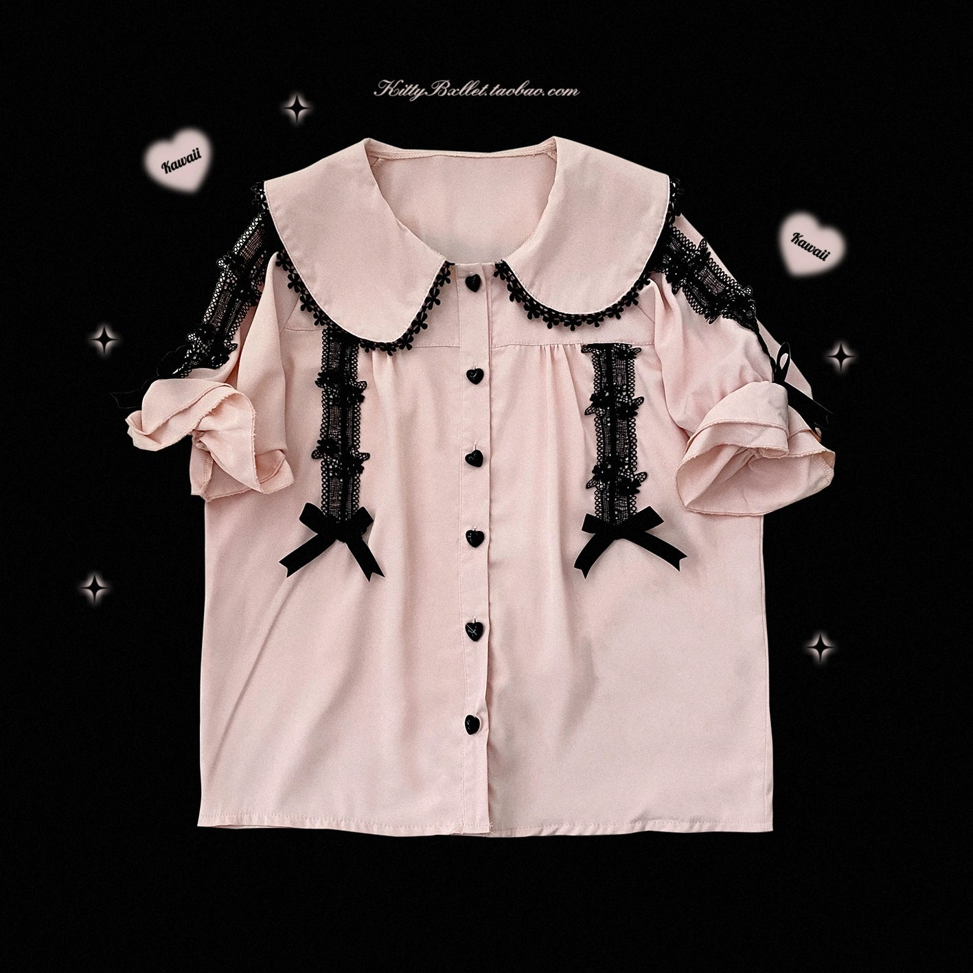 Jirai Kei Blouse Peter Pan Collar Shirt Heart Button Lace Top 36990:540498