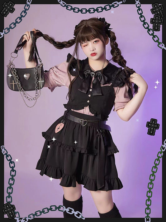 Plus Size Jirai Kei Black Skirts Vests (2XL 3XL 4XL XL) 22052:349486