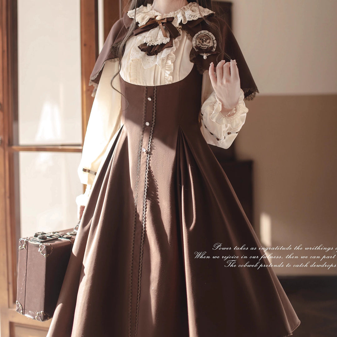 Elegant Lolita Brown and Beige OP Dress Set (L M S) 44124:797954