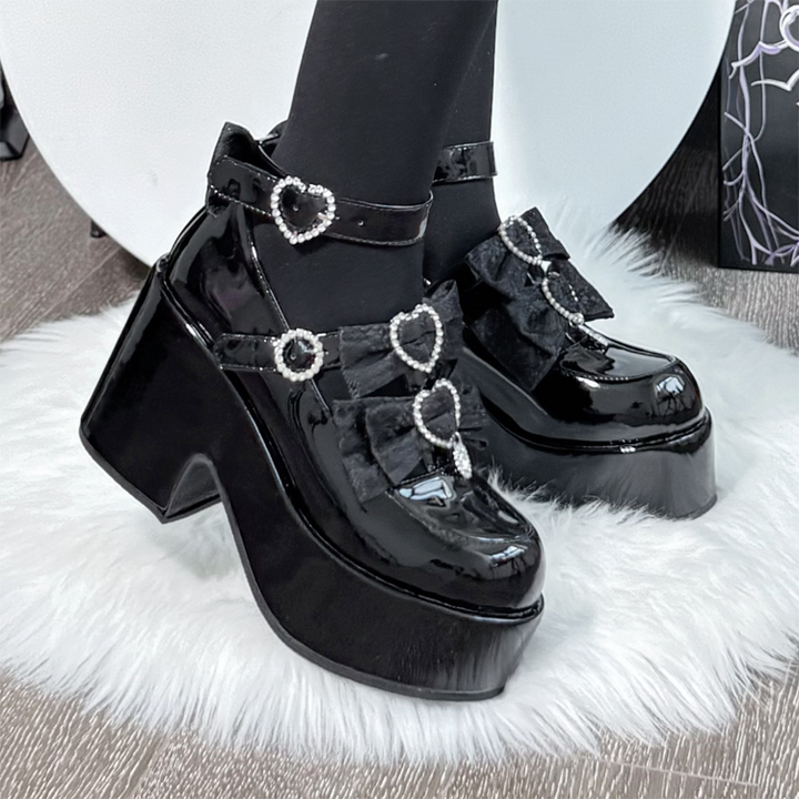 Jirai Kei Chunky Heel Platform Shoes, Glittering Rhinestone 44217:800452