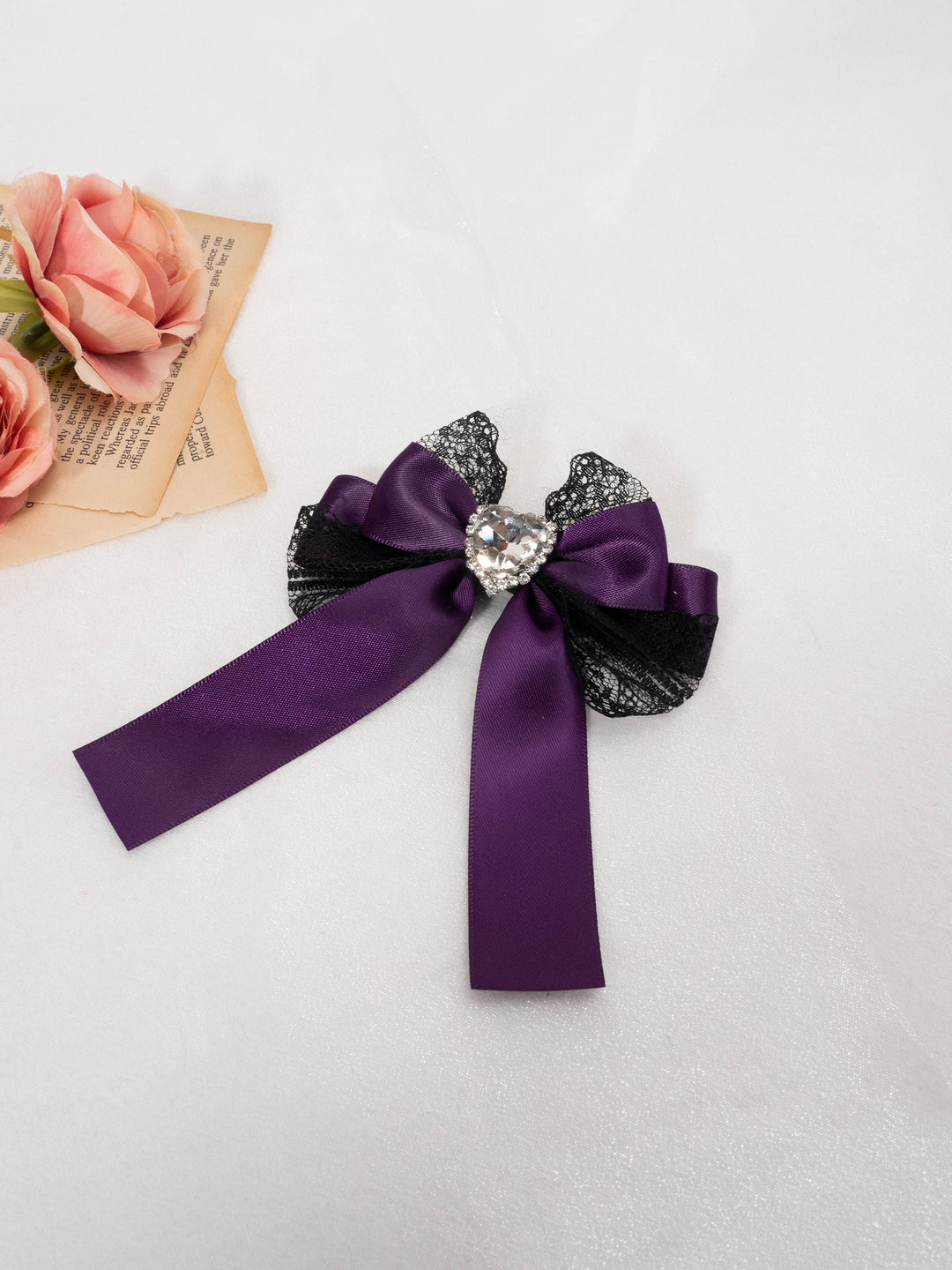 Jirai Kei Subculture Rhinestone Lace Bow Hair Clip Multicolor (Purple) 21558:309468 (Purple) 21558:309468