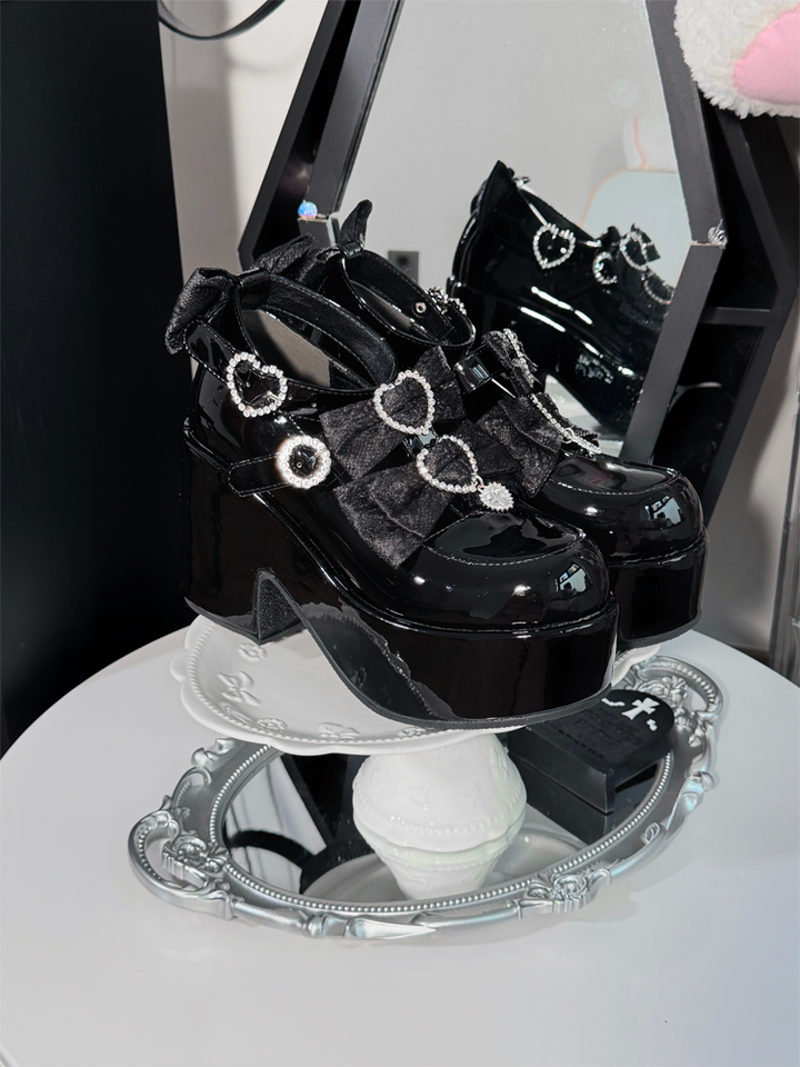 Jirai Kei Chunky Heel Platform Shoes, Glittering Rhinestone (34 35 36 37 38 39 40 41) 44217:800467