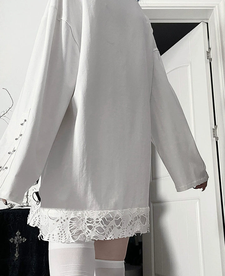 Gothic Printed Long Sleeve Tee, Detachable Strap 44336:804639