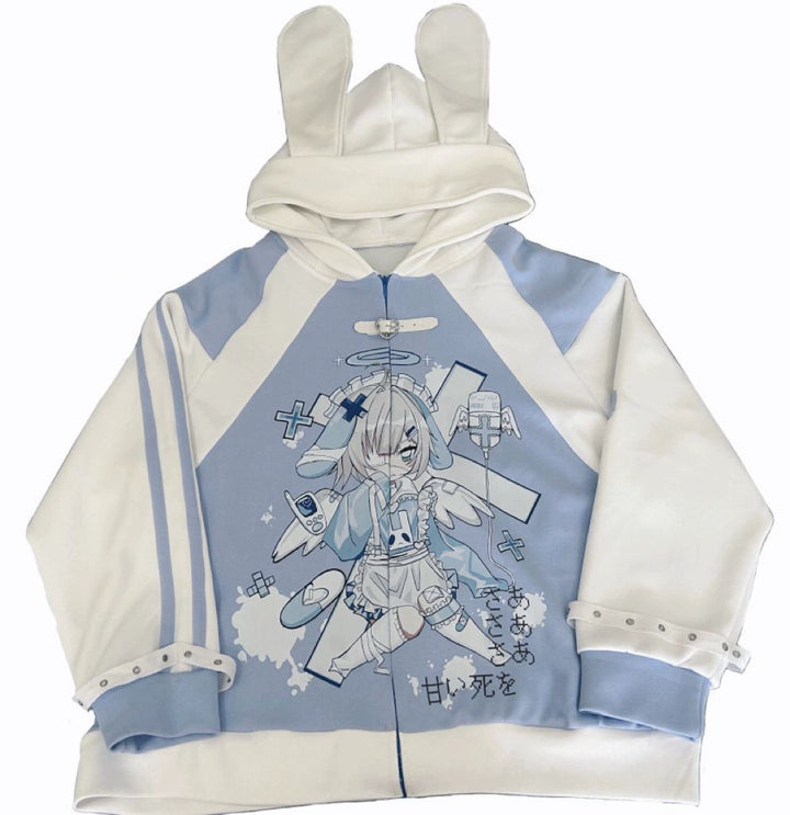 Tenshi Kaiwai Blue Hoodie With Bunny Ears 29208:343804