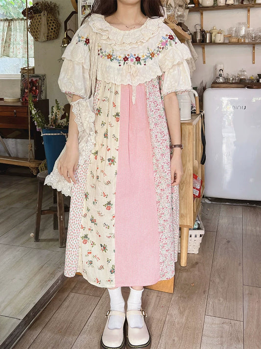 Mori Kei Cottagecore Dress Floral Dress Lantern Sleeves Dress 36216:524338