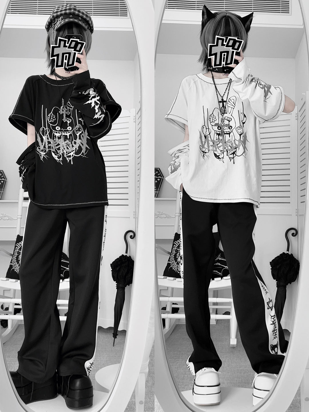 Sub Culture Bunny Printed T-shirt, Detachable Sleeves 44033:795033