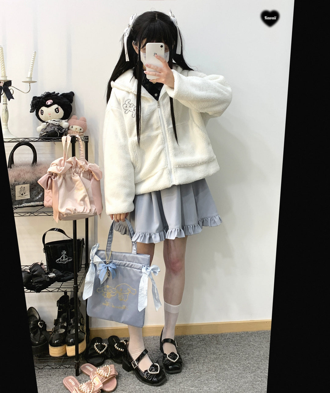 Jirai Kei Coat Zipper Bunny Ears Lamb Fleece Coat 31862:371888