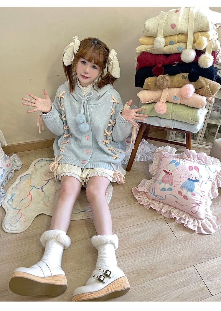 Kawaii White Pink Blue Cardigan Bunny Ears Sweater Coat 22658:345290 22658:345290