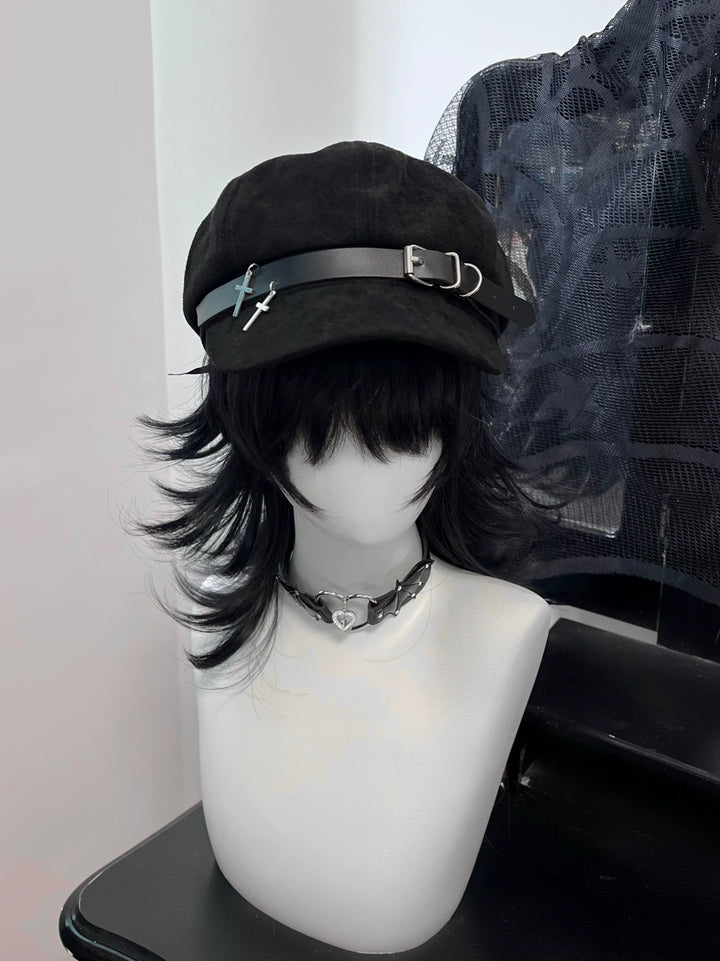 Jirai Kei Beret Subculture Neutral Black Hat 37728:576398