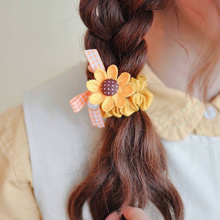 Japanese Hair Tie Handmade Sunflower Bow Scrunchy 28944:332878 28944:332878