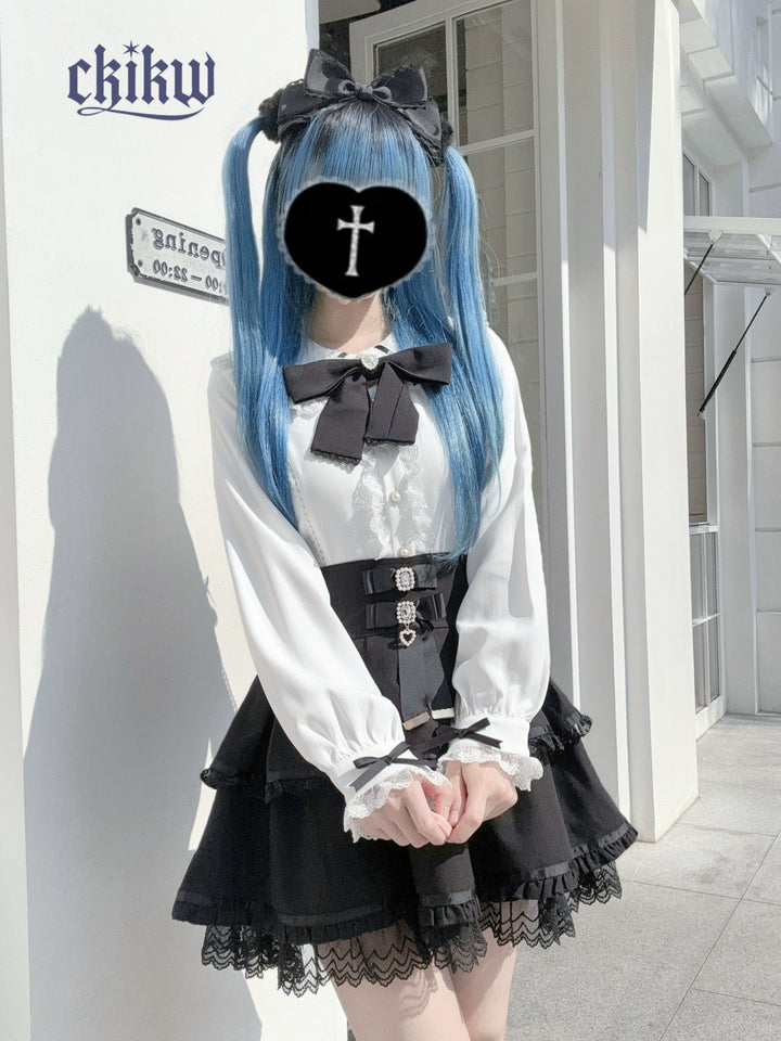 Long Sleeve Ryousangata Blouse, Bunny Eared Collar 43862:787682
