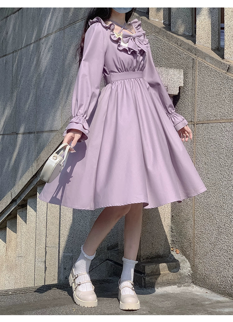 purple puff sleeve dress Elegant Lolita Dress Purple Lolita Dress Puff Sleeve Dress M / Long Sleeve
