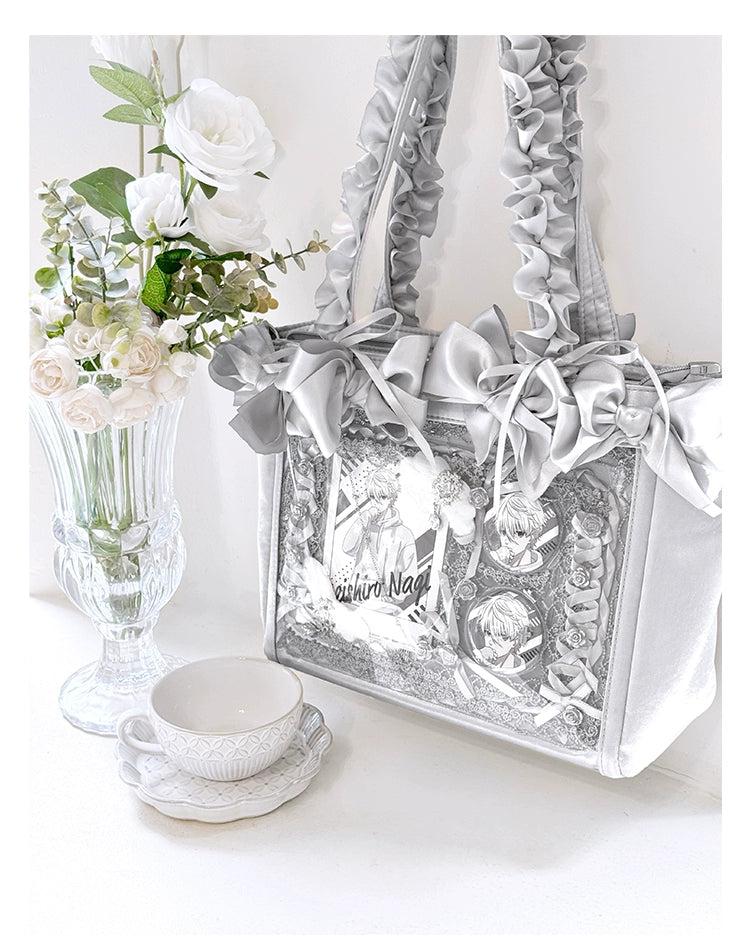 Elegant Satin Ita Bag, Rose-Inspired Ribbon & Clear Window 43230:773249