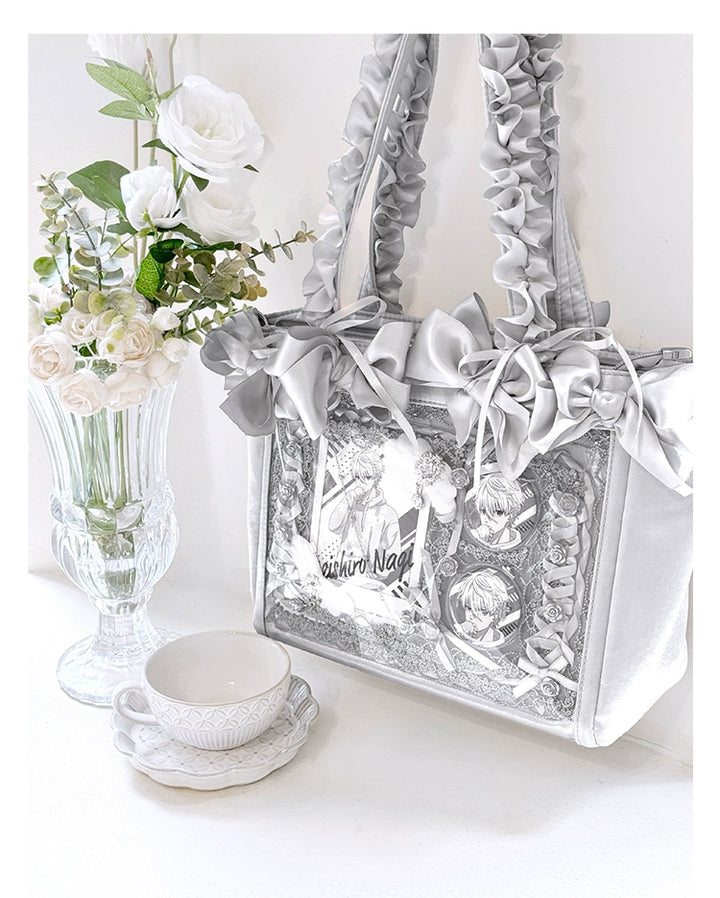 Elegant Satin Ita Bag, Rose-Inspired Ribbon & Clear Window 43230:773249