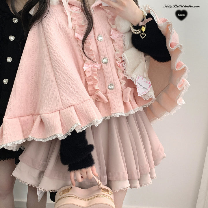 Sweet Style Winter Hooded Cape, Heart Rhinestone 42542:783440