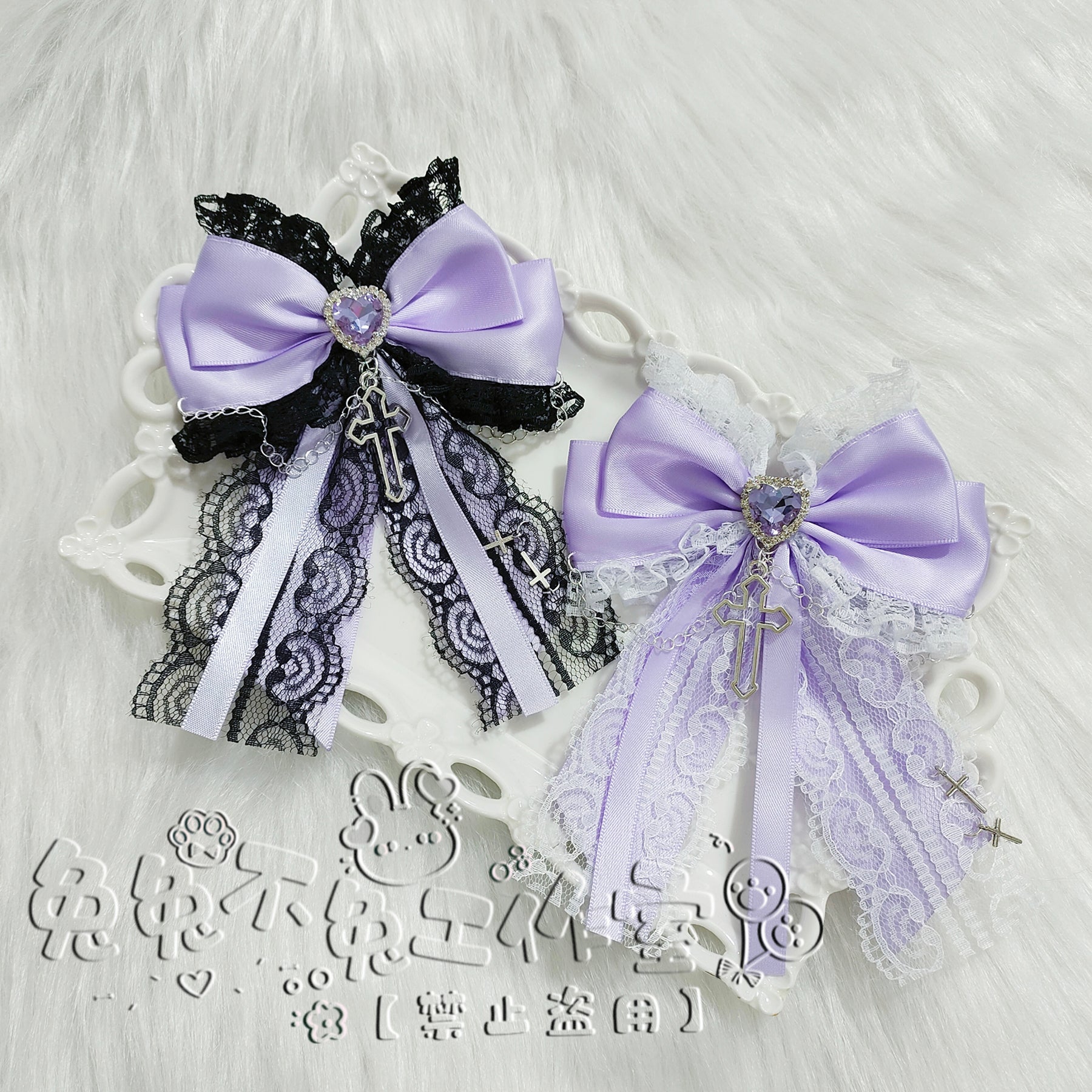 Cross Jirai Kei Hair Clip with Heart-shaped Rhinestone – Honey
