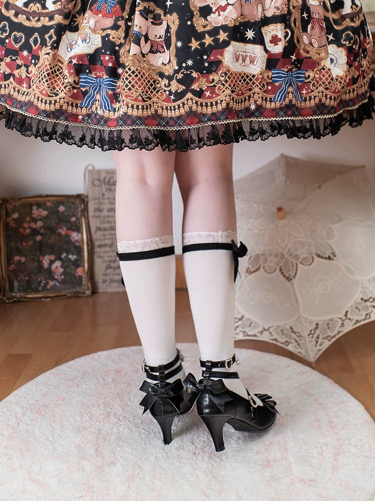 Classic Lolita Pointed Toe High Heels, Pearl-Like & Rhinestone 45841:864859
