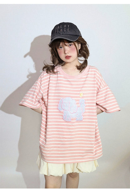 Kawaii Aesthetic Shirt Striped Short Sleeve Cotton Top 36562:518498