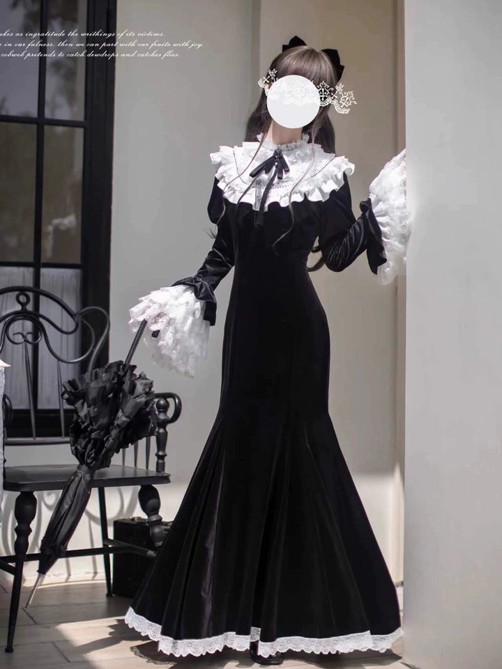 Gothic Mermaid Dress, Tiered Flared Cuffs 44122:797066
