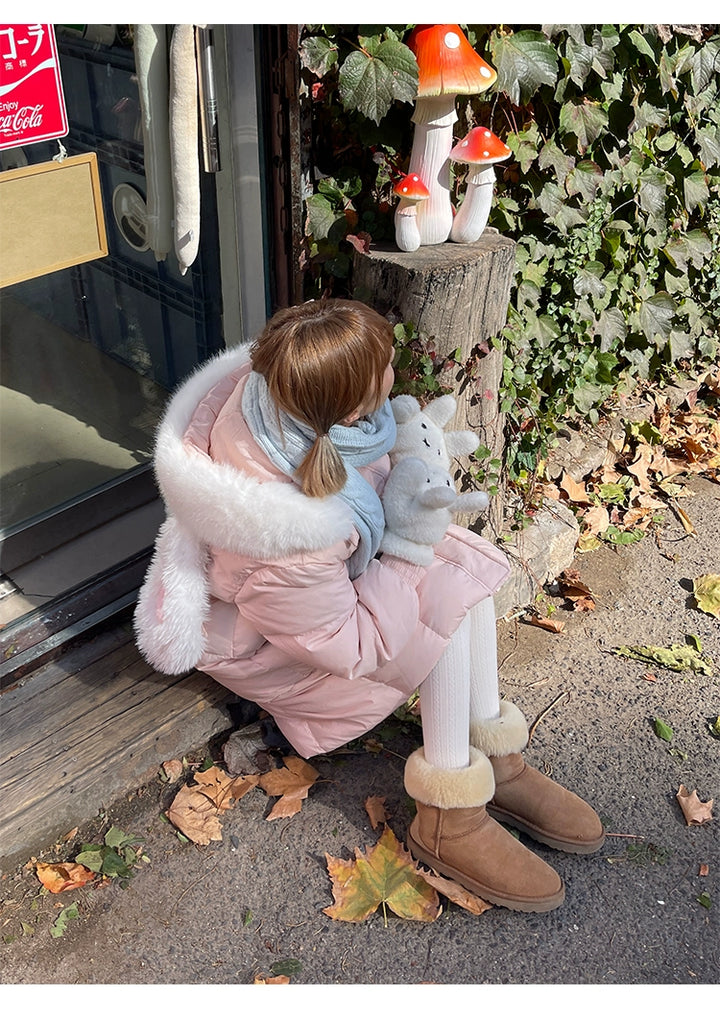 Kawaii Winter Coat Rabbit Ear Hooded Long Down Jacket 40340:665594