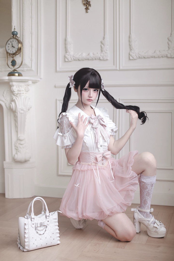 Ryousangata High-Waist Tulle Skirt, Bubble Hem 45195:840480