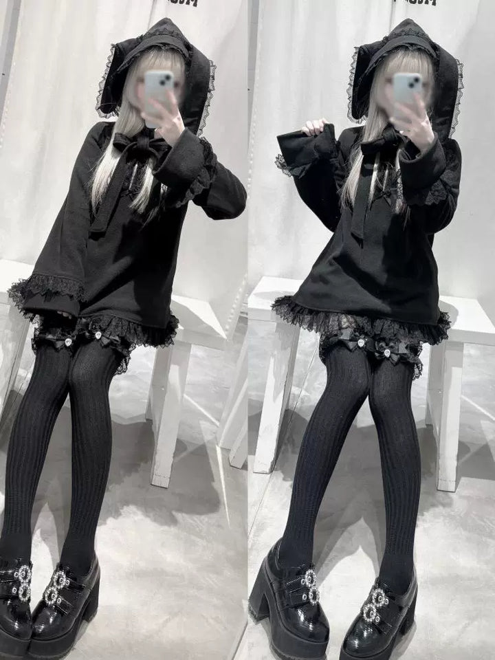 Sub Culture Loose Sweatshirt, Detachable Bunny-Ear Hood 44368:805911