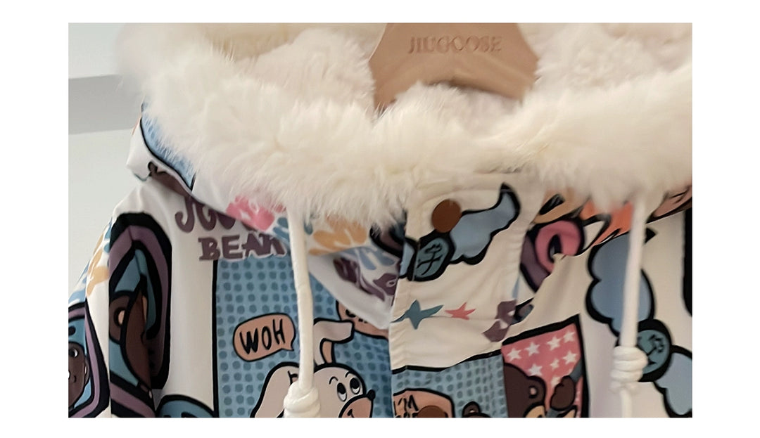 Kawaii Winter Coat Thickened Print Reversible Hooded Coat 39796:640878