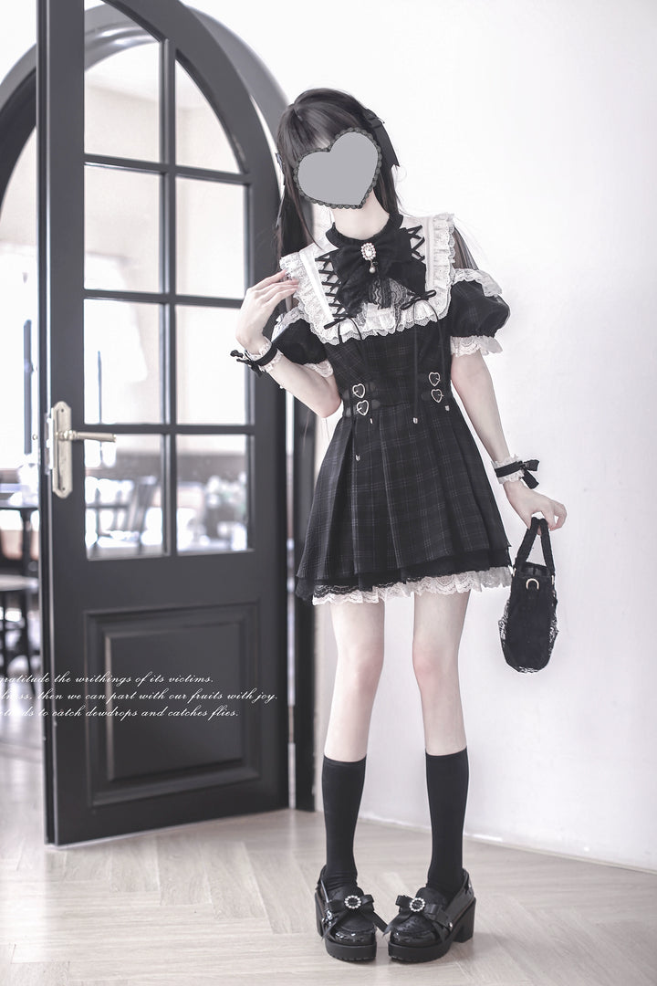 Off-Shoulder Jirai Kei Dress Set with Bow Tie & Safety Shorts 42705:761430