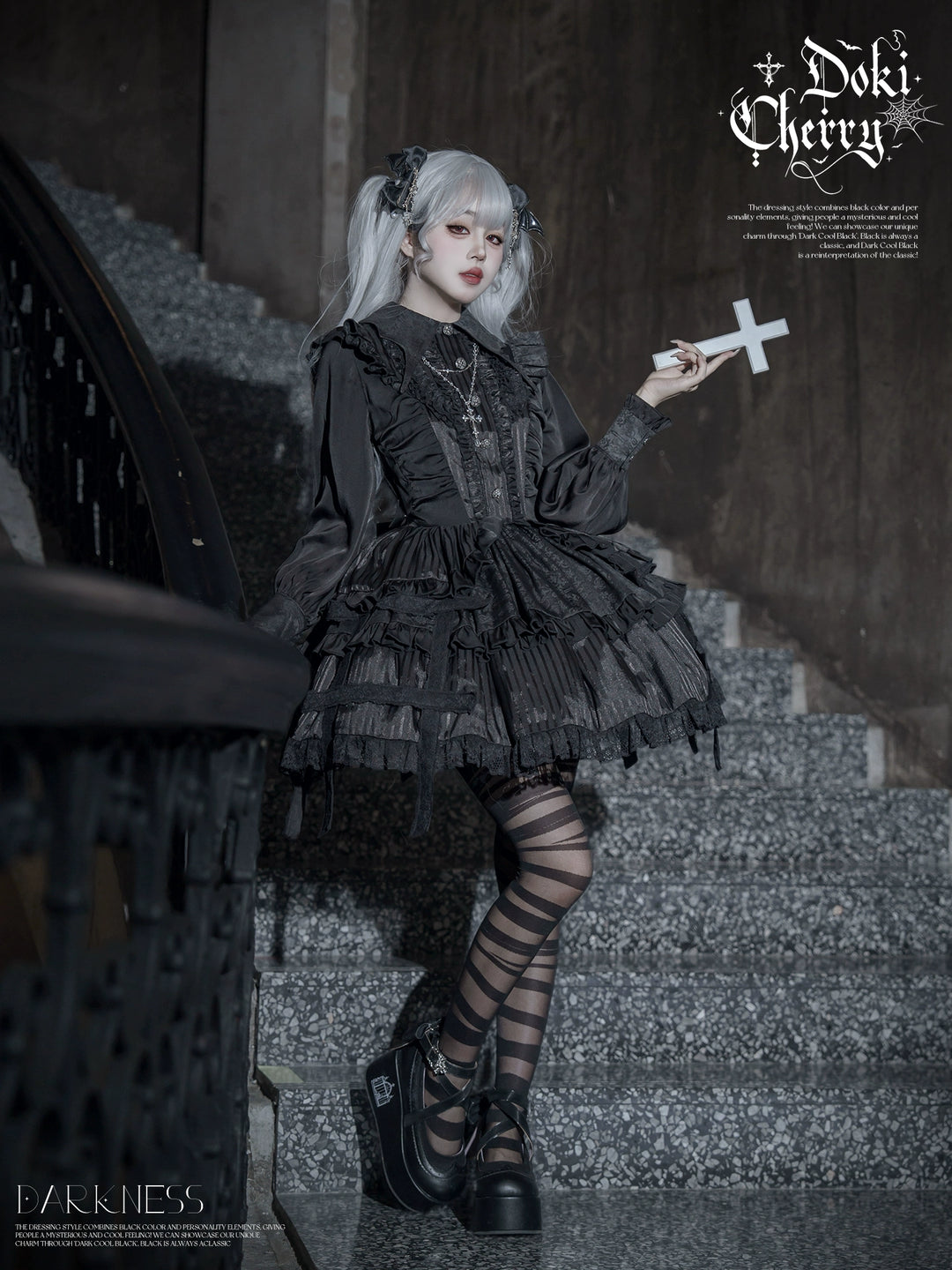 Gothic Lolita Black OP Dress, Bat Wing Collar 44074:796002