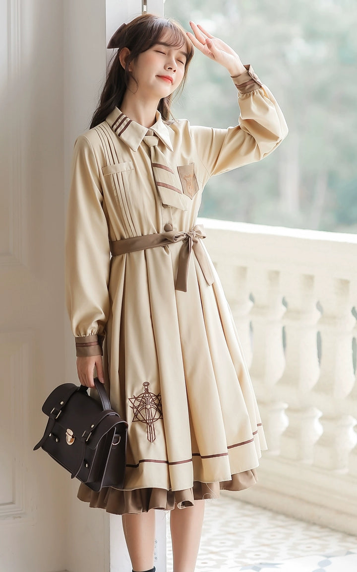 Preppy JK Uniform Dress A-line Princess Dress With Cape Multicolor 42437:761040