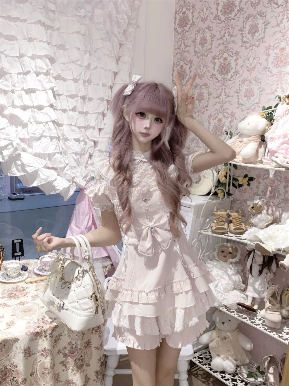 Ryousangata Dress and Shorts Set, Heart & Lace 45812:862934