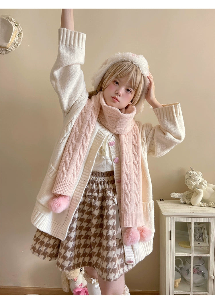 Kawaii Scarf Knitted Neck Warmer With Cute Ball 39340:620198