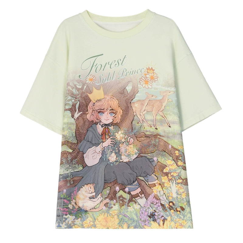 Mori Kei T-shirt Fairy Kei Top Fairytale Print T-shirt (L M S) 36232:525306