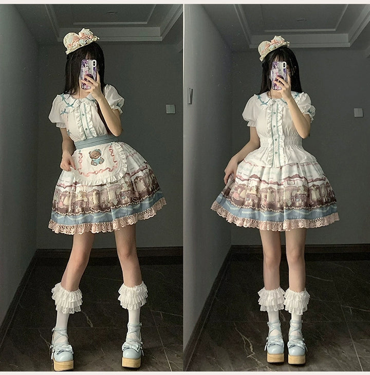 Blue White Lolita Dress Little Bear Embroidered 3-Style Dress 32062:382574 32062:382574