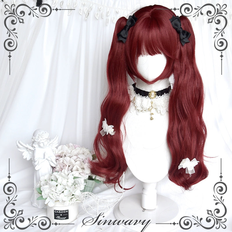 Gothic Lolita Wig Raspberry Red Claw Clip Double Ponyails 39354:640690