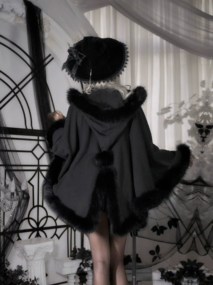 Gothic Lolita Cape Vibrant Hooded Coat Winter Fleece Cloak 40298:707498