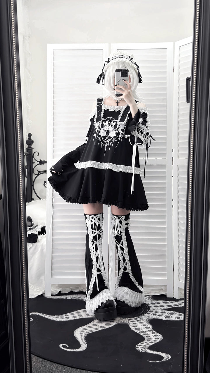 Punk Bunny Print T-shirt Dress, Adjustable Shoulder Straps 45836:865239