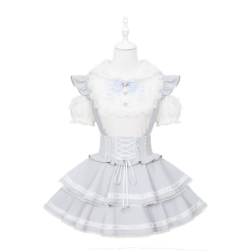 Ryousangata Bunny Ear Hooded Blouse, Tiered Suspender Skirt 45575:858419