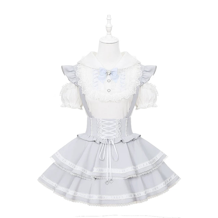 Ryousangata Bunny Ear Hooded Blouse, Tiered Suspender Skirt 45575:858419