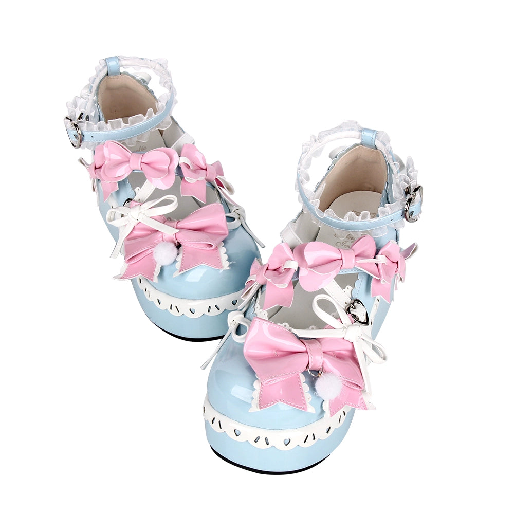 Lolita Shoes Pink Blue Platform Shoes Lace Thick-soled Shoes 37452:561552 37452:561552