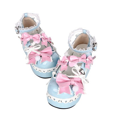 Lolita Shoes Pink Blue Platform Shoes Lace Thick-soled Shoes 37452:561552